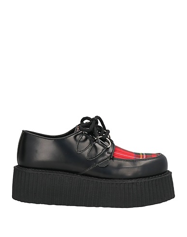 UNDERGROUND Laced shoes Black Leather, Textile fibres