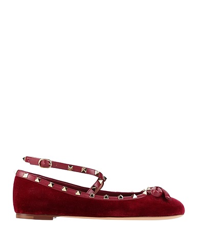 VALENTINO GARAVANI Ballet flats Burgundy Textile fibres, Leather