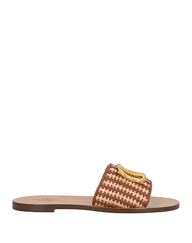 VALENTINO GARAVANI Sandals Brown Leather, Textile fibers
