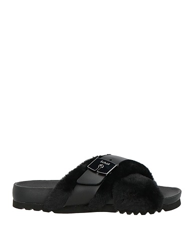 SCHOLL Sandals Black Leather, Textile fibres