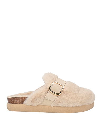 SCHOLL Mules and clogs Beige Leather, Textile fibers