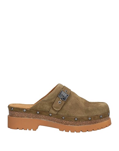 SCHOLL Mules and clogs Military green Leather
