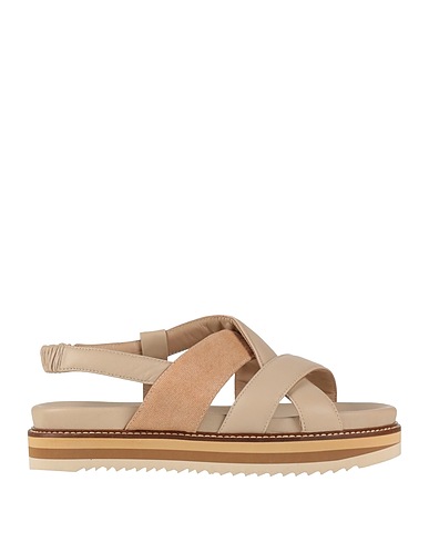 PESERICO Sandals Beige Leather, Textile fibers