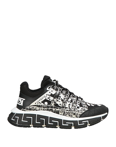 VERSACE Sneakers Black Calfskin, Textile fibers