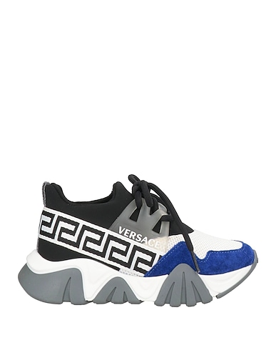 VERSACE YOUNG Sneakers Bright blue Leather, Textile fibres