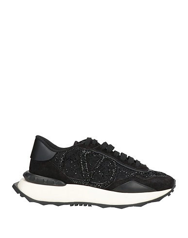 VALENTINO GARAVANI Sneakers Black Leather, Textile fibres