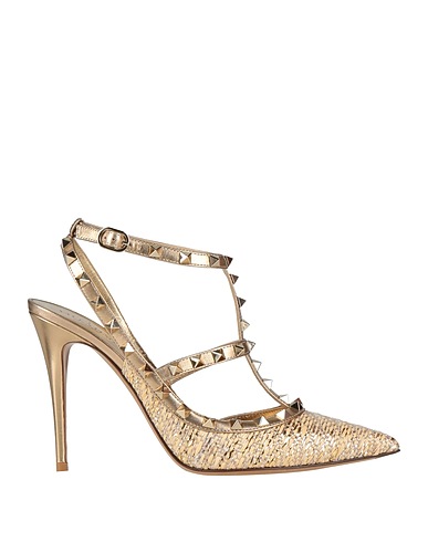 VALENTINO GARAVANI Туфли Золотистый Кожа, Текстильное волокно
