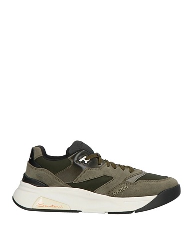 SANTONI Sneakers Verde militare Pelle, Fibre tessili