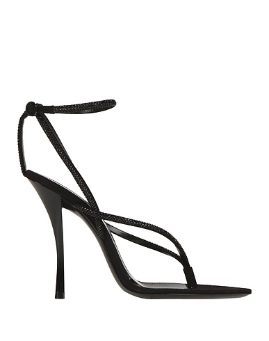 SAINT LAURENT Flip flops Black Leather, Textile fibers