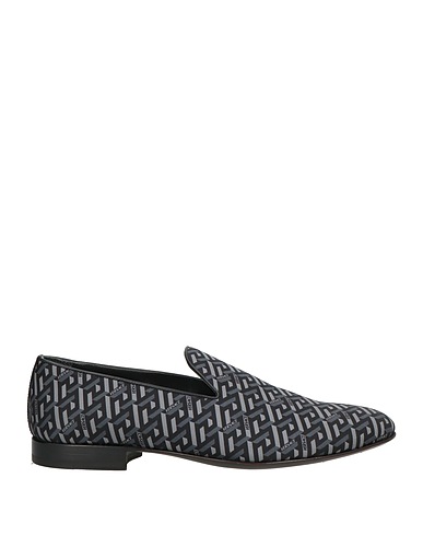 VERSACE Loafers Black Leather, Textile fibers