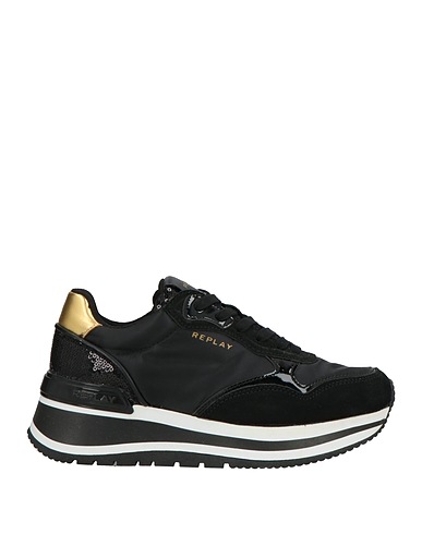 REPLAY Sneakers Black Leather, Textile fibers