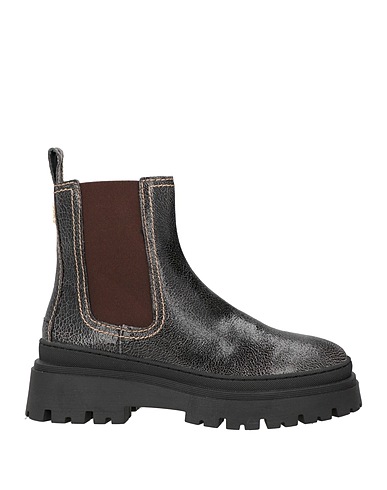 SANDRO Ankle boot Black Leather, Textile fibres
