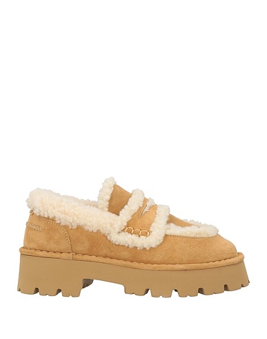 SANDRO Loafers Beige Leather, Textile fibres