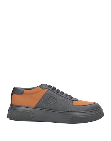 GIORGIO ARMANI Sneakers Brown Leather, Textile fibres