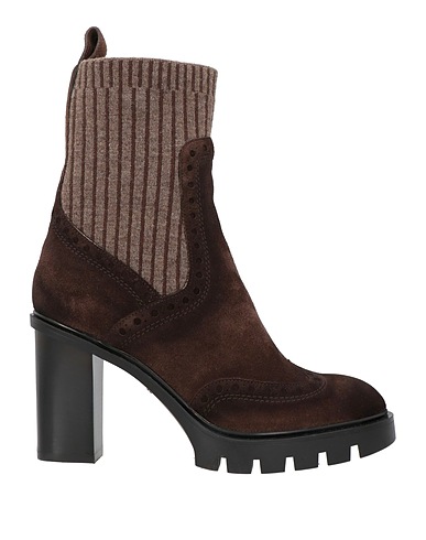 SANTONI Ankle boot Dark brown Leather, Textile fibers