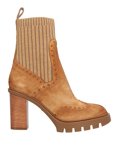SANTONI Ankle boot Camel Leather, Textile fibres