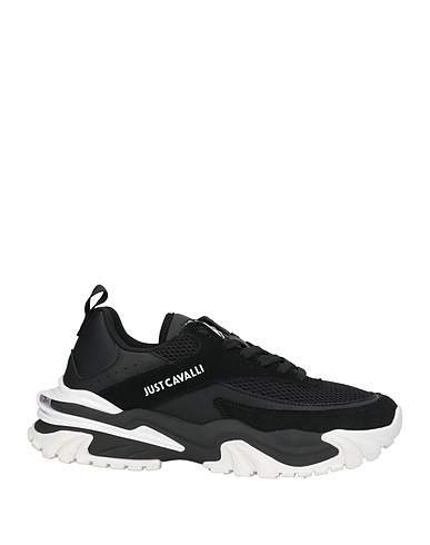 JUST CAVALLI Sneakers Black Leather, Polyurethane, Textile fibers