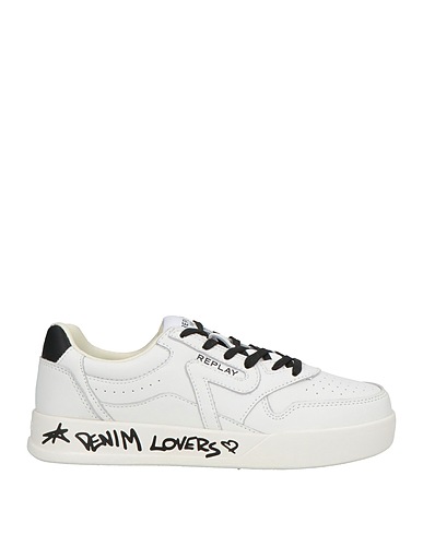 REPLAY Sneakers White Leather, Textile fibres