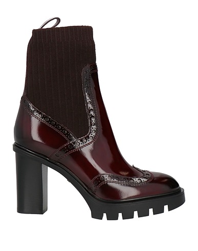 SANTONI Ankle boot Burgundy Leather, Textile fibres
