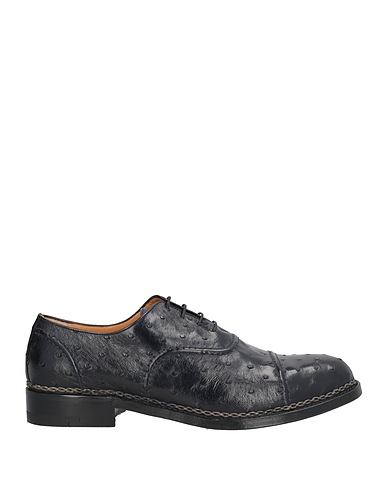 TESTONI Laced shoes Navy blue Ostrich leather