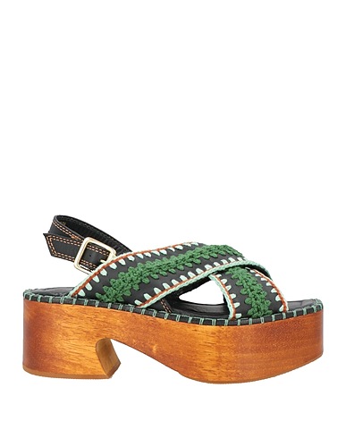 FARM RIO Mules and clogs Green Leather, Textile fibres, Wood