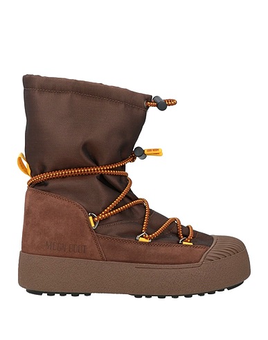 MOON BOOT Ankle boot Brown Leather, Textile fibres