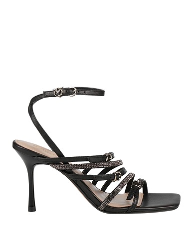 PINKO Sandals Black Leather, Textile fibres