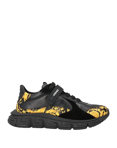 VERSACE Sneakers Black Leather, Textile fibers