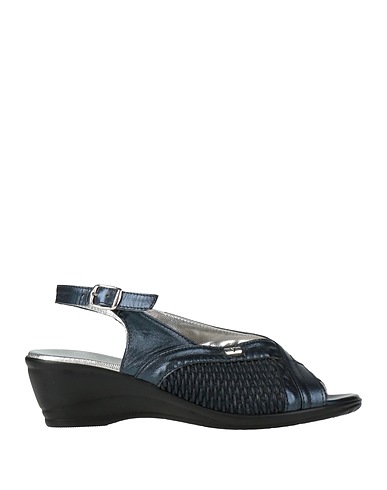 VALLEVERDE Sandals Navy blue Leather, Textile fibres