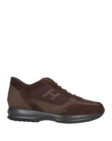 HOGAN Sneakers Dark brown Leather, Textile fibres