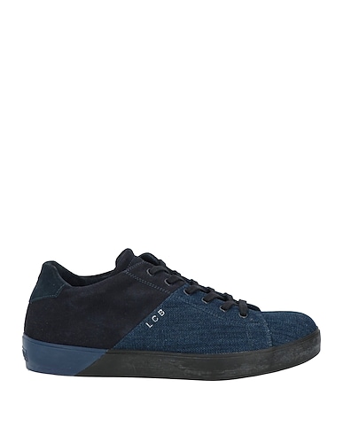 LEATHER CROWN Sneakers Blue Leather, Textile fibres