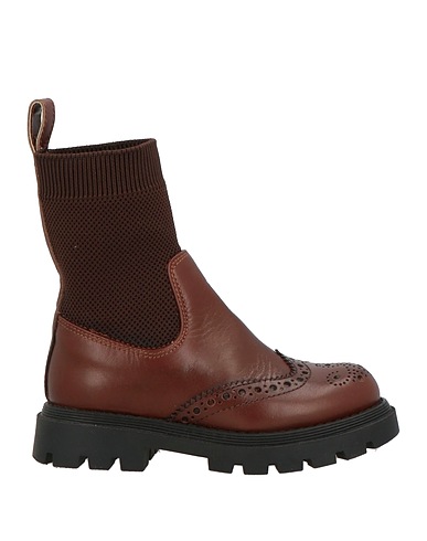 ELEVENTY Ankle boot Brown Leather, Textile fibres
