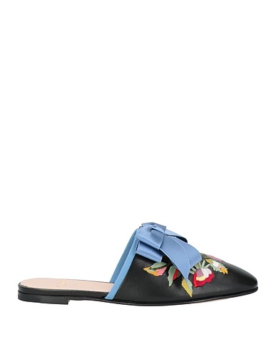 VALENTINO GARAVANI Mules and clogs Black Leather, Textile fibers
