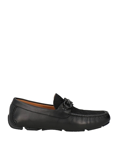 FERRAGAMO Loafers Black Calfskin, Textile fibres