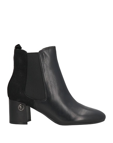 GUESS Ankle boot Black Leather, Textile fibers