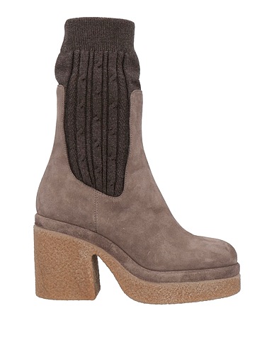 AGNONA Ankle boot Taupe Leather, Textile fibers