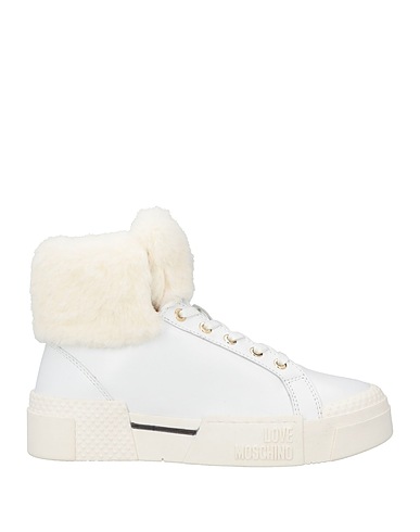 LOVE MOSCHINO Sneakers White Leather, Textile fibers