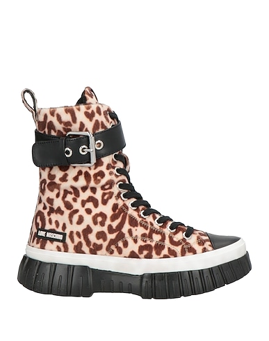 LOVE MOSCHINO Ankle boot Beige Leather, Textile fibres