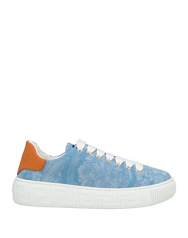 VERSACE YOUNG Sneakers Blue Textile fibres, Calfskin
