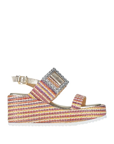 MONTI Sandals Mauve Leather, Natural raffia
