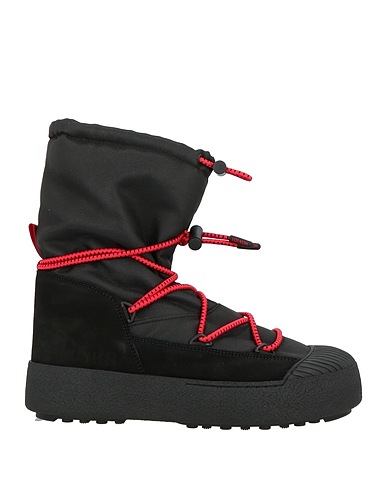 MOON BOOT Ankle boot Black Leather, Textile fibres