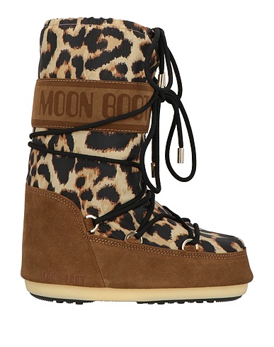 MOON BOOT Boots Beige Leather, Textile fibers