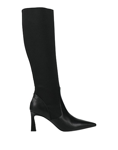 POLLINI Boots Black Calfskin, Textile fibers