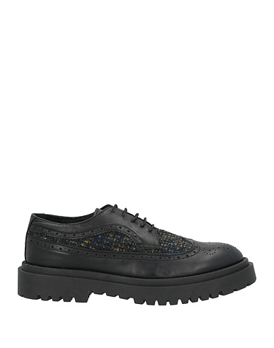 V2® BRAND Laced shoes Black Leather, Textile fibres