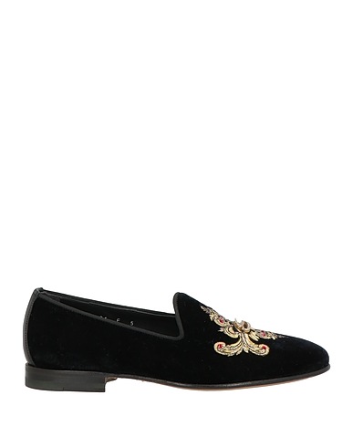 SANTONI Loafers Black Leather, Textile fibres