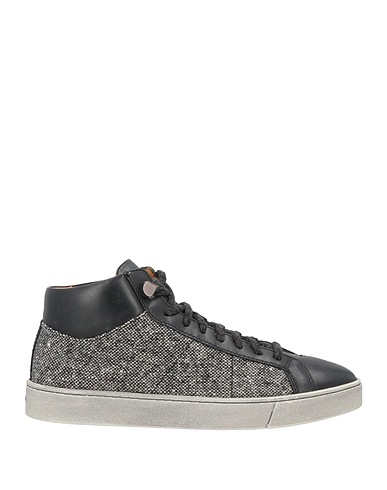 SANTONI Sneakers Black Leather, Textile fibres