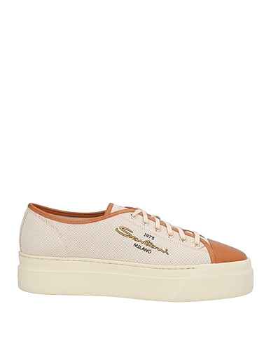 SANTONI Sneakers Camel Leather, Textile fibres