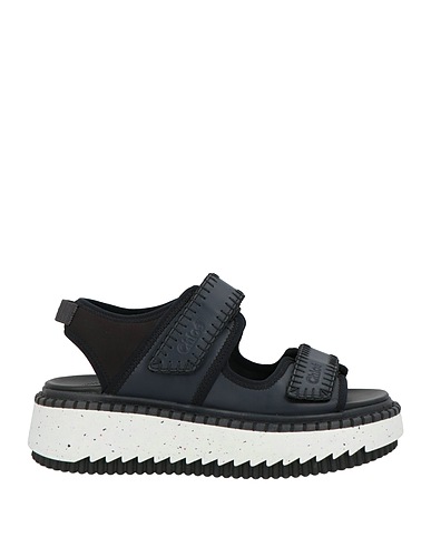 CHLOÉ Sandals Black Leather, Textile fibres