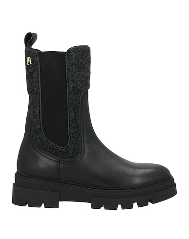 TOMMY HILFIGER Ankle boot Black Leather, Textile fibres