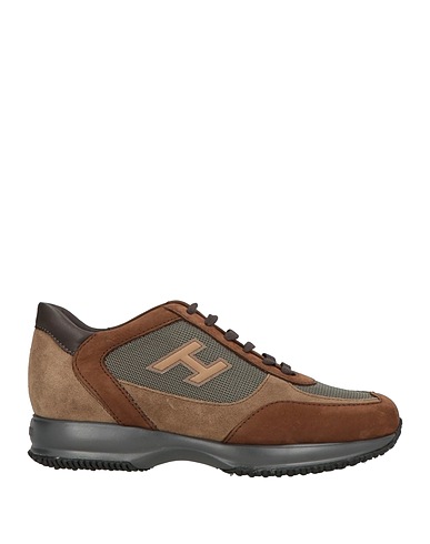 HOGAN Sneakers Brown Leather, Textile fibres